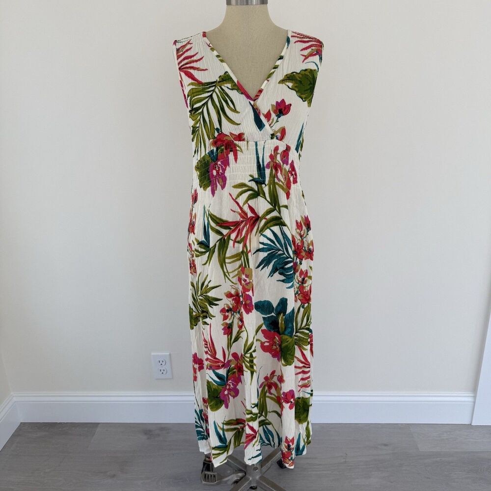 Raya Sun Dress Crepe Hawaiian Print Sz XL Resort Wear Beach Tropical Cruise Wear